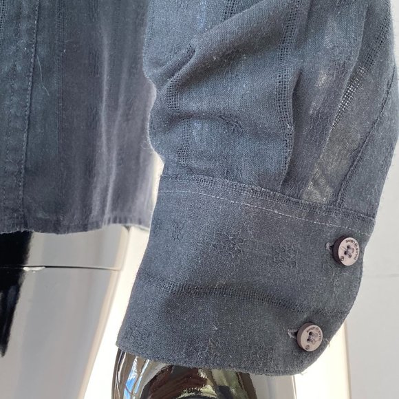 Dulce de Leche Black Leather Corded Shoulder Button Down Shirt Size L Large - Picture 6 of 9